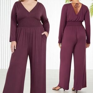 NWT Old Navy Waist-Defined V-Neck Jumpsuit In Wine Size 3X